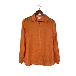 C&C California Orange 100% Linen Long Sleeve Button Up Shirt Women's Size M